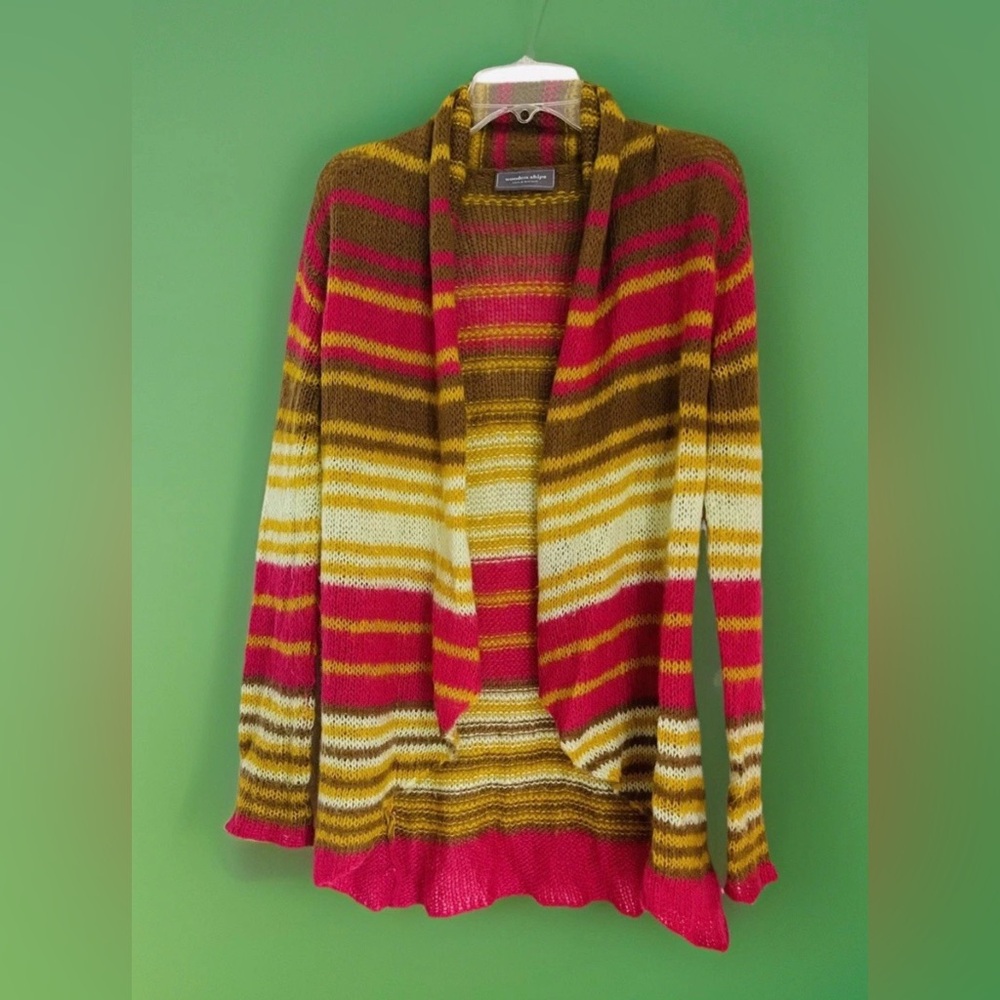 Wooden Ships lightweight Open Cardigan Women’s S/M Striped multicolored Sweater